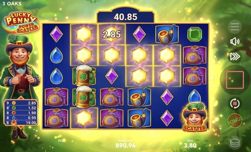 Lucky Penny Power Scatter - grundspil med kaskadefjernelse og akkumulerende multiplikator
